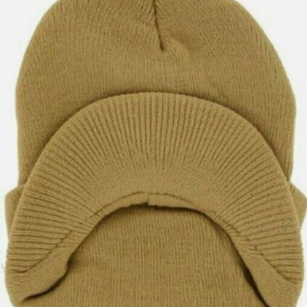Khaki Tan Visor Beanie Bill Cuff Knit